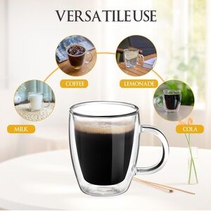 Set of 4 Double Wall Espresso Mugs Insulated Glass Hot Or Cold